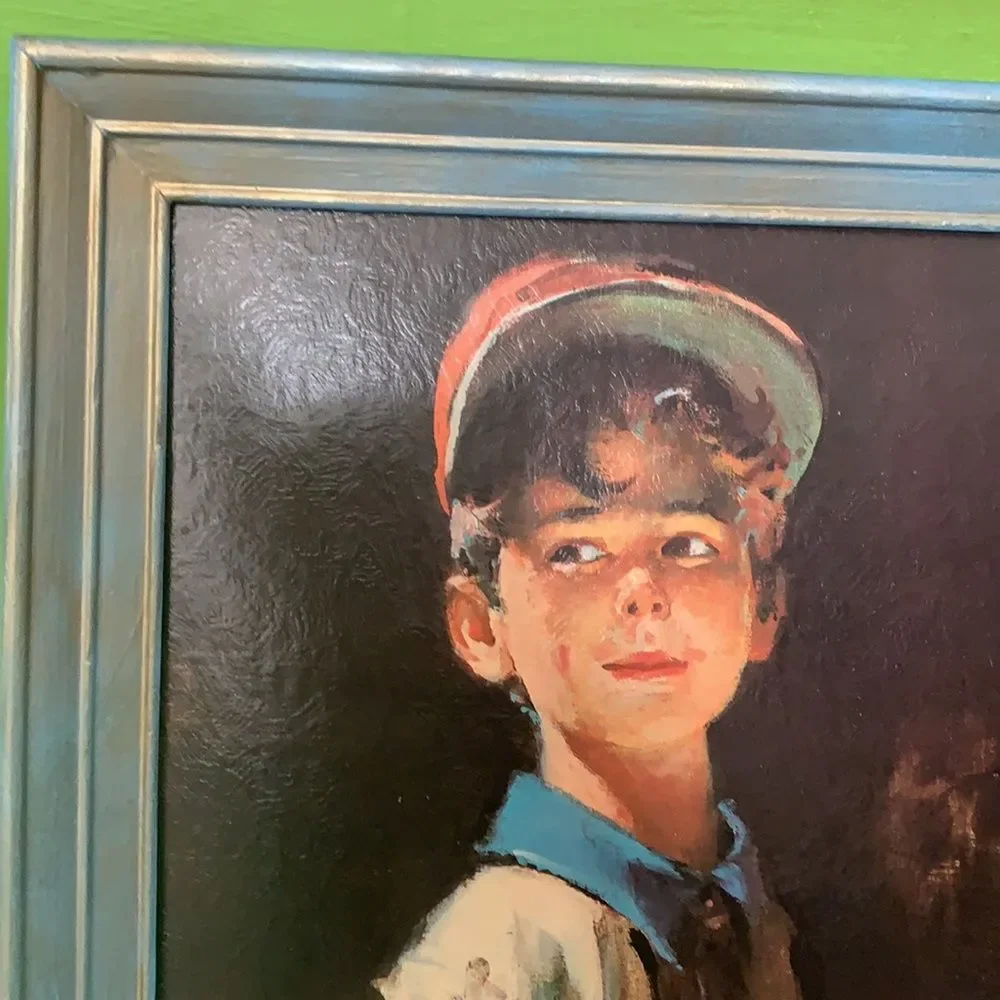 Framed Baseball Portrait Painting 16.5x13.5 Vintage Americana Art